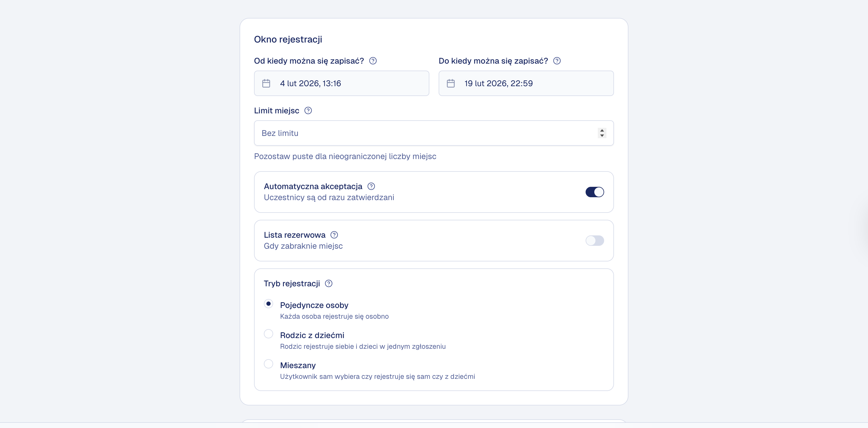 Typy formularzy rejestracji na wydarzenia w Regigo